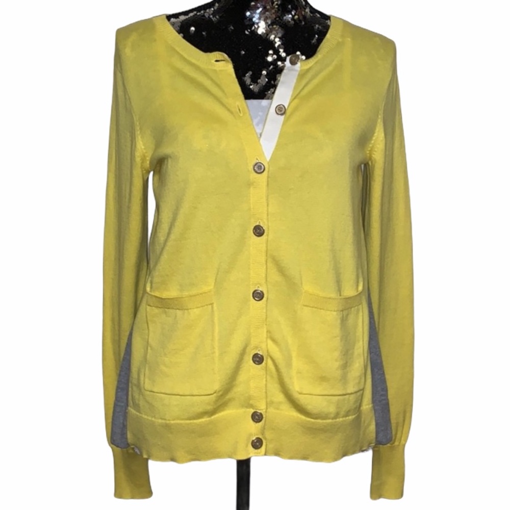 CAbi Yellow Cardigan with Gray Side Panels